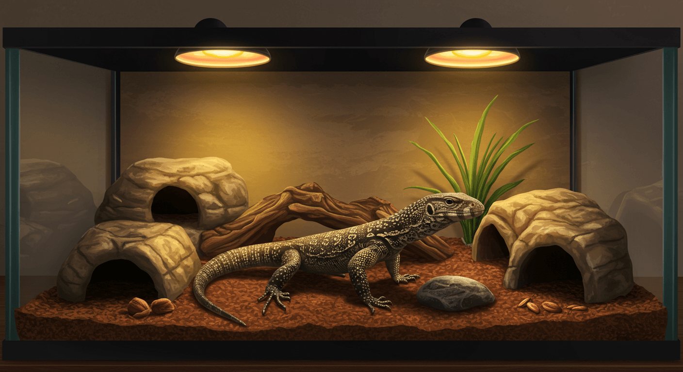 サバンナ モニター レイアウト完全ガイド｜最適なケージ・床材・シェルター配置のコツ